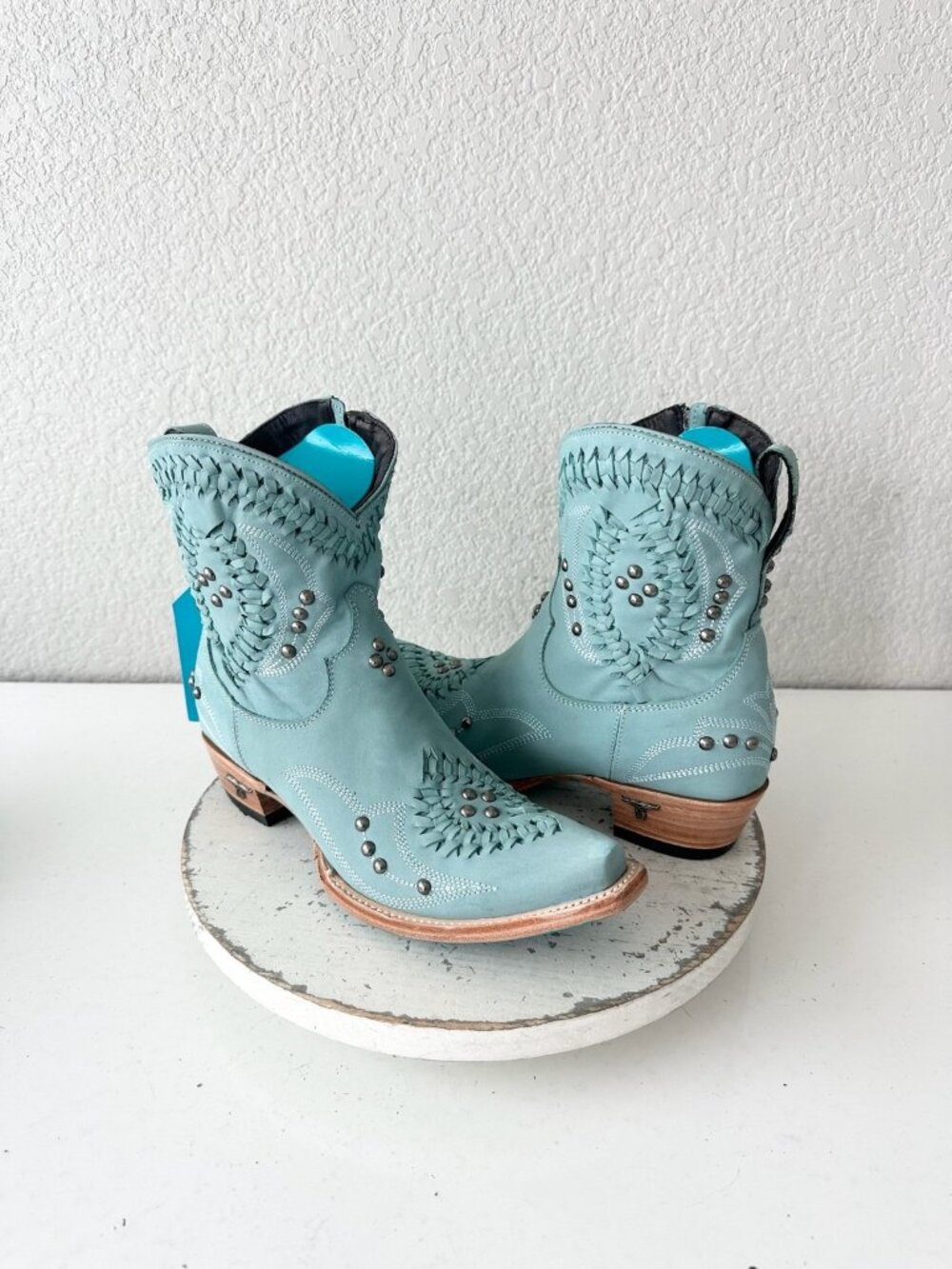 Lane Boots COSSETTE Blue Cowboy Bootie Womens 8.5 Western Ankle Short Snip Toe